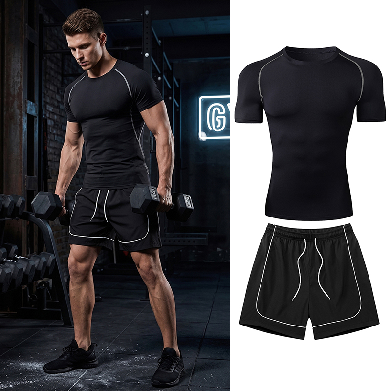 남성용 운동복 러닝 기어 2피스 운동복 세트 반팔 컴프 - Compression Shorts Athletes 리뷰 및 가격